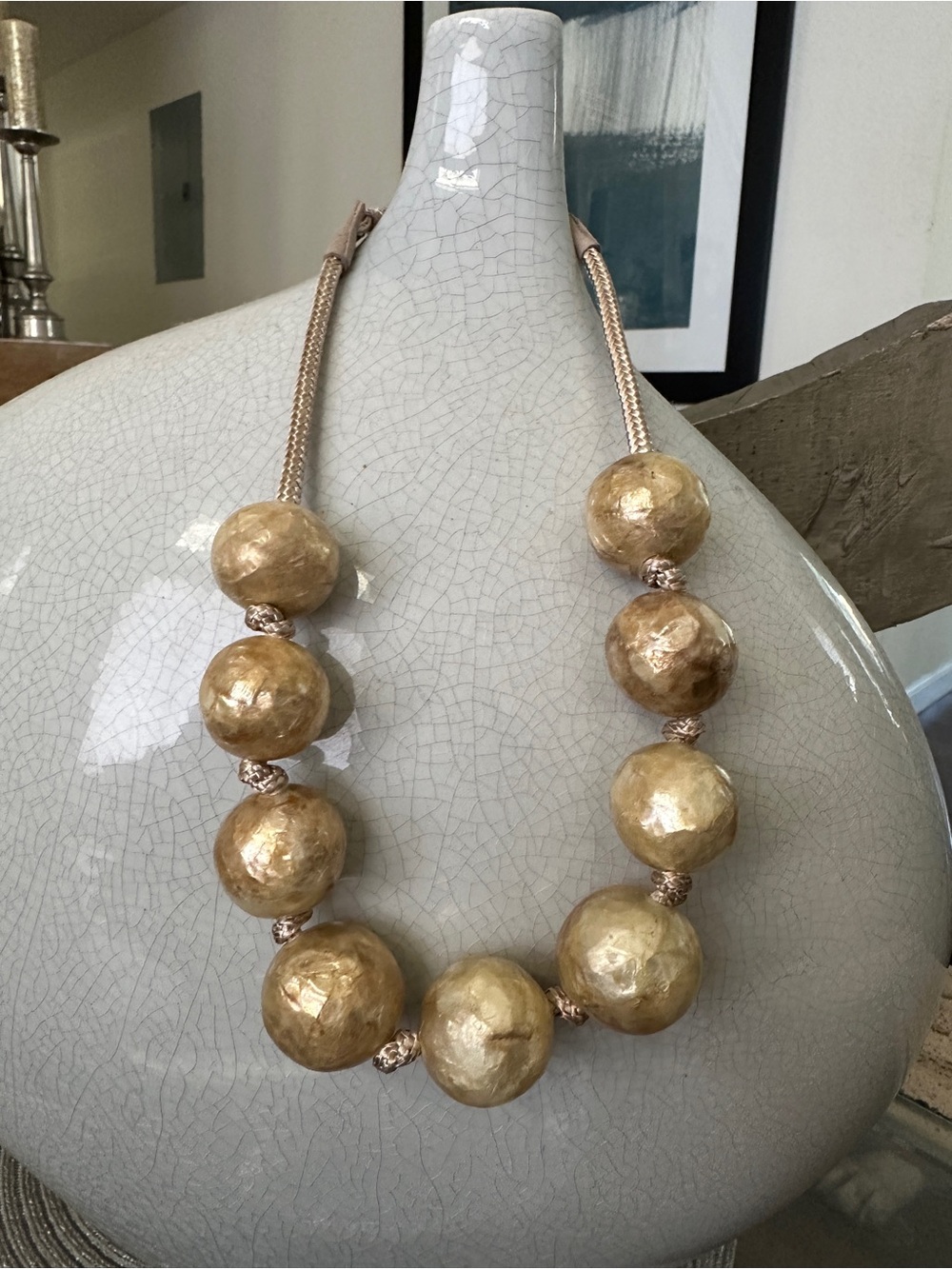 New York & Company Gold Oversized Bead Necklace